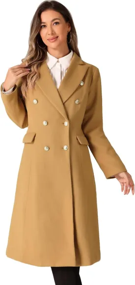 Allegra K Double Breasted Coat for Women's Notched Lapel Collar Classic Winter Overwear