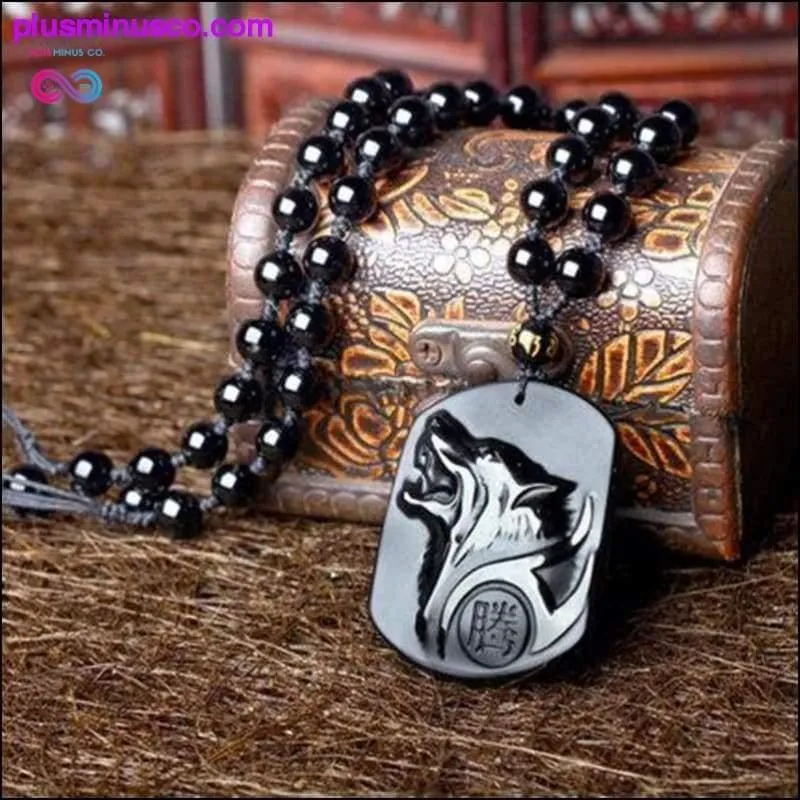 AlphaMan Black Obsidian Wolf Necklace || PlusMinusco.com