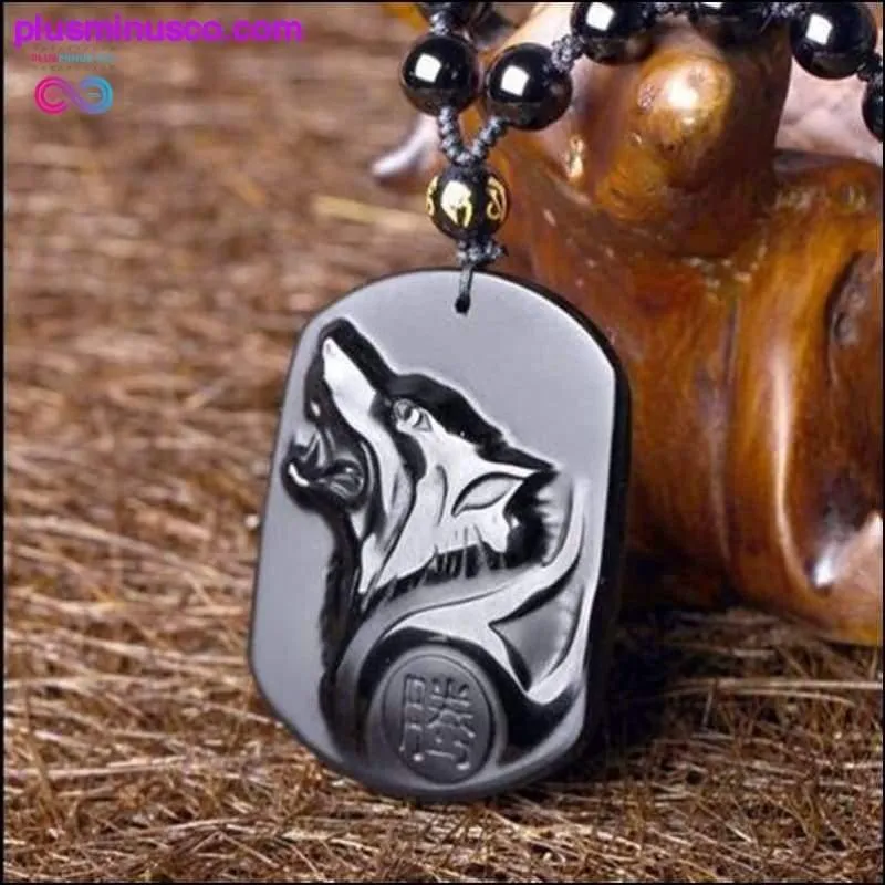 AlphaMan Black Obsidian Wolf Necklace || PlusMinusco.com