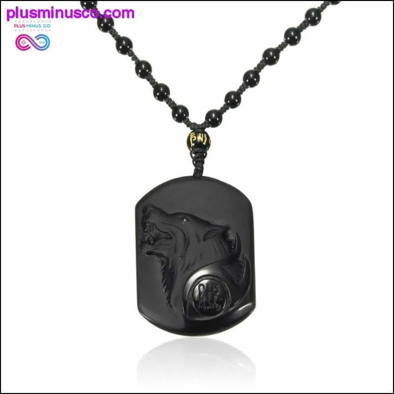 AlphaMan Black Obsidian Wolf Necklace || PlusMinusco.com