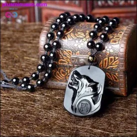 AlphaMan Black Obsidian Wolf Necklace || PlusMinusco.com