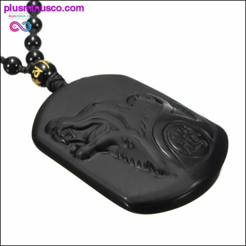 AlphaMan Black Obsidian Wolf Necklace || PlusMinusco.com