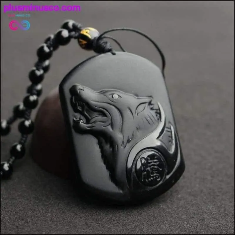 AlphaMan Black Obsidian Wolf Necklace || PlusMinusco.com