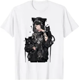 Anime Girl Gothic Waifu Japanese Kawaii Cat Otaku Aesthetic T-Shirt