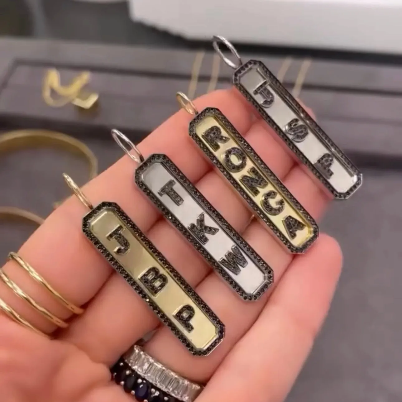 Custom Black Diamond Vertical Nameplate Charm