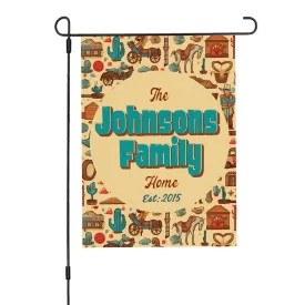 Custom Cowboy House Flag: Personalized Family Last Name Est. Year Garden Sign - Double Sided, UV Resistant Polyester - Various Sizes - Outdoor Decoration