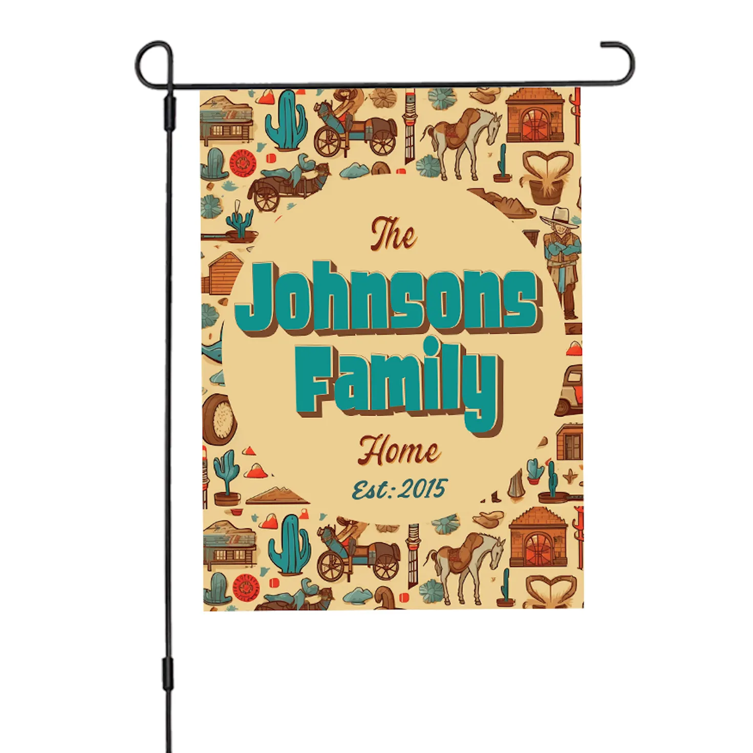Custom Cowboy House Flag: Personalized Family Last Name Est. Year Garden Sign - Double Sided, UV Resistant Polyester - Various Sizes - Outdoor Decoration