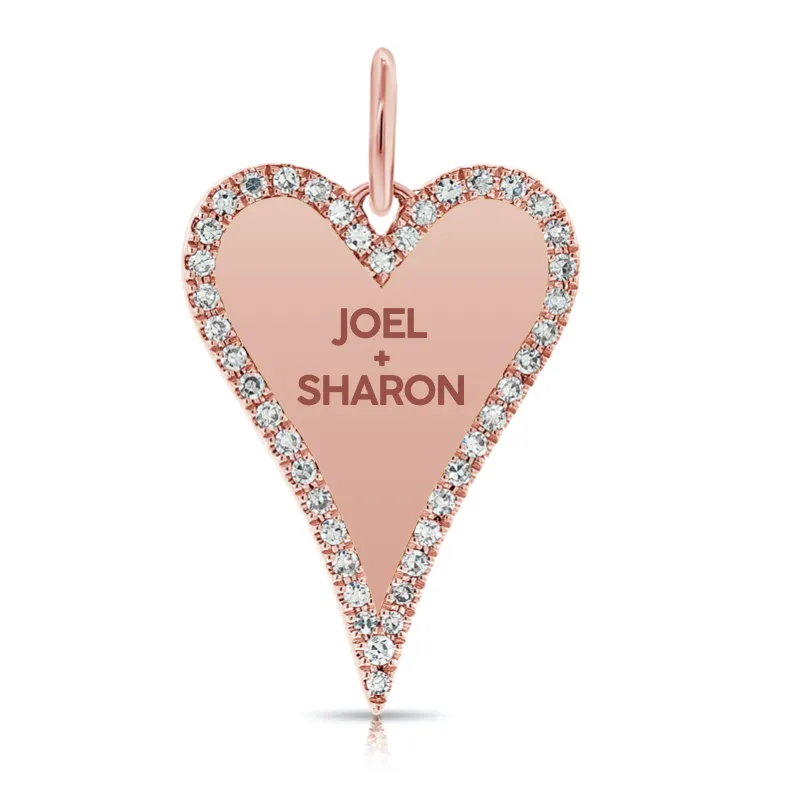 Custom Elongated Pave Outline Heart Charm