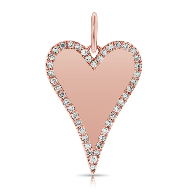 Custom Elongated Pave Outline Heart Charm