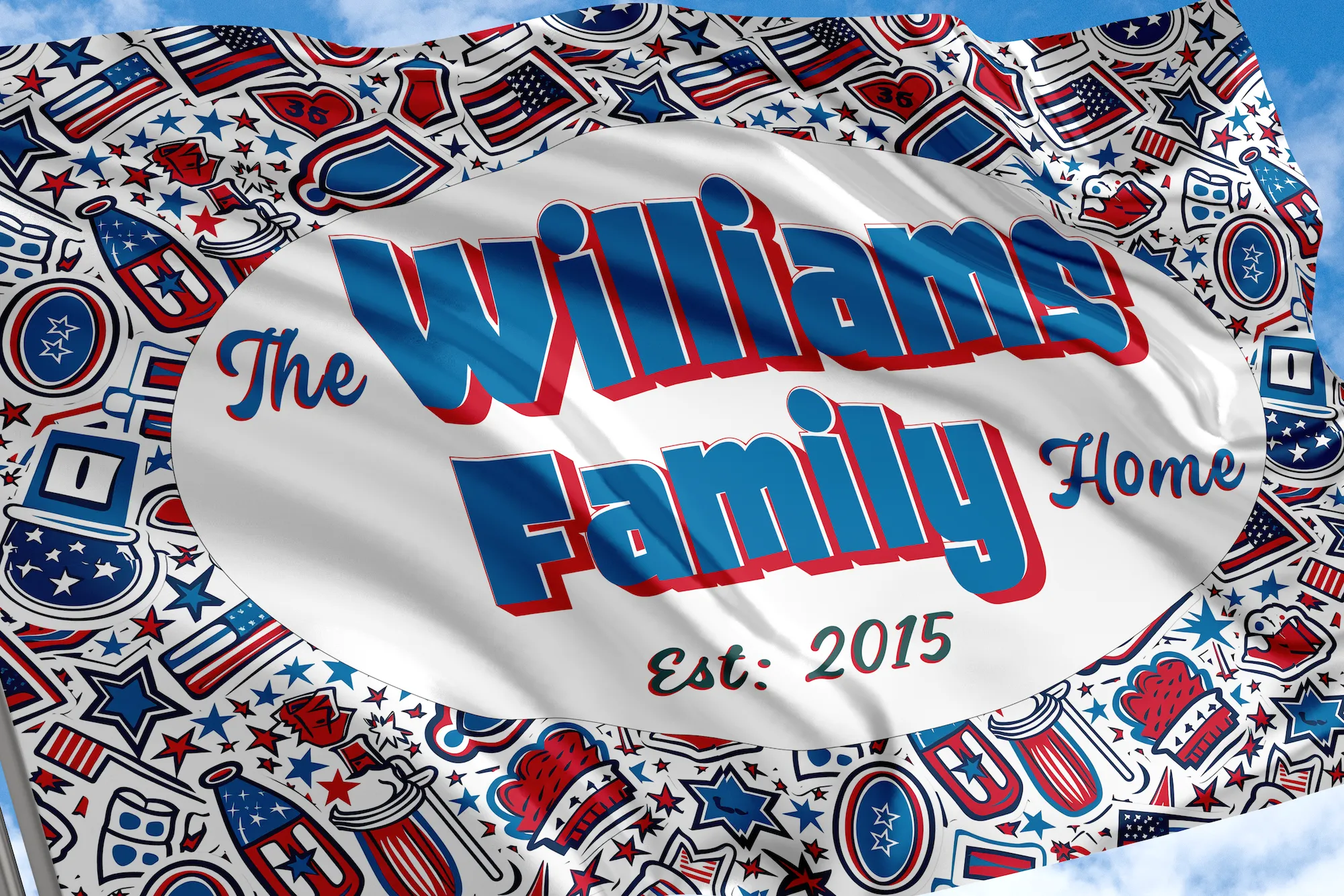 Custom Patriotic House Flag: Personalized Family Last Name Est. Year Garden Sign - Double Sided, UV Resistant Polyester - Multiple Sizes - Outdoor Decoration