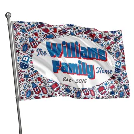 Custom Patriotic House Flag: Personalized Family Last Name Est. Year Garden Sign - Double Sided, UV Resistant Polyester - Multiple Sizes - Outdoor Decoration