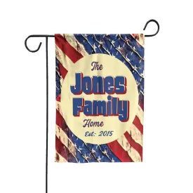 Custom Patriotic House Flag: Personalized Family Last Name Est. Year Garden Sign - Double Sided, UV Resistant Polyester - Various Sizes - Outdoor Decoration