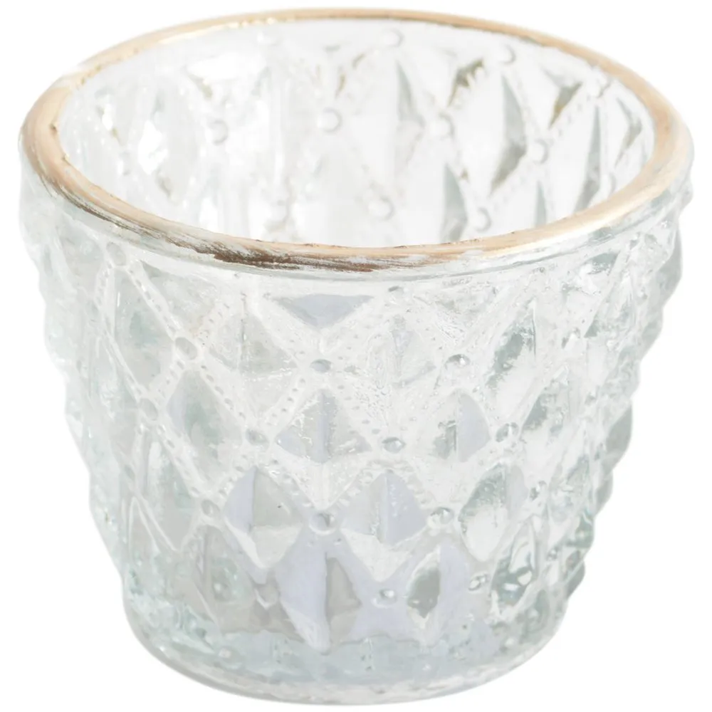 Diamond Tea Light Holder with Gold Rim - Small
