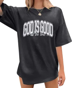 God is Good Shirt Christian Shirts for Women Oversized Jesus Religious Gift Tops Bible Verse Inspirational Tee