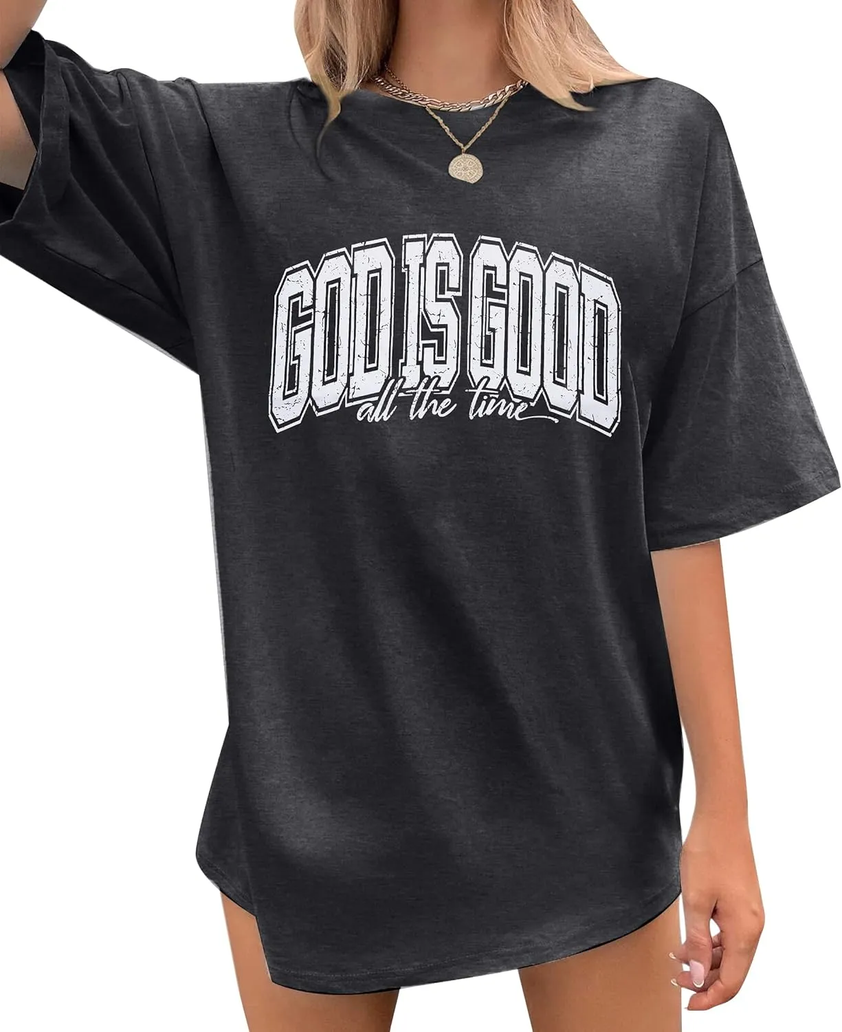 God is Good Shirt Christian Shirts for Women Oversized Jesus Religious Gift Tops Bible Verse Inspirational Tee