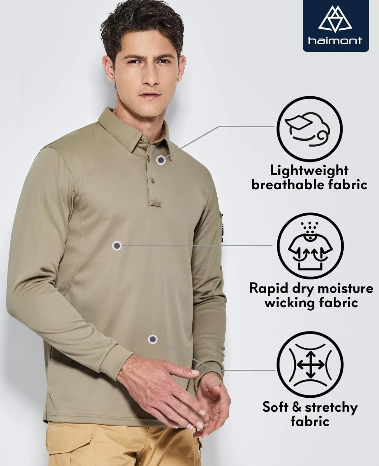 Haimont Men's Performance Dry Fit Polo Shirt Short and Long Sleeve Golf Collared T-Shirts for Tactical Outdoor Hiking