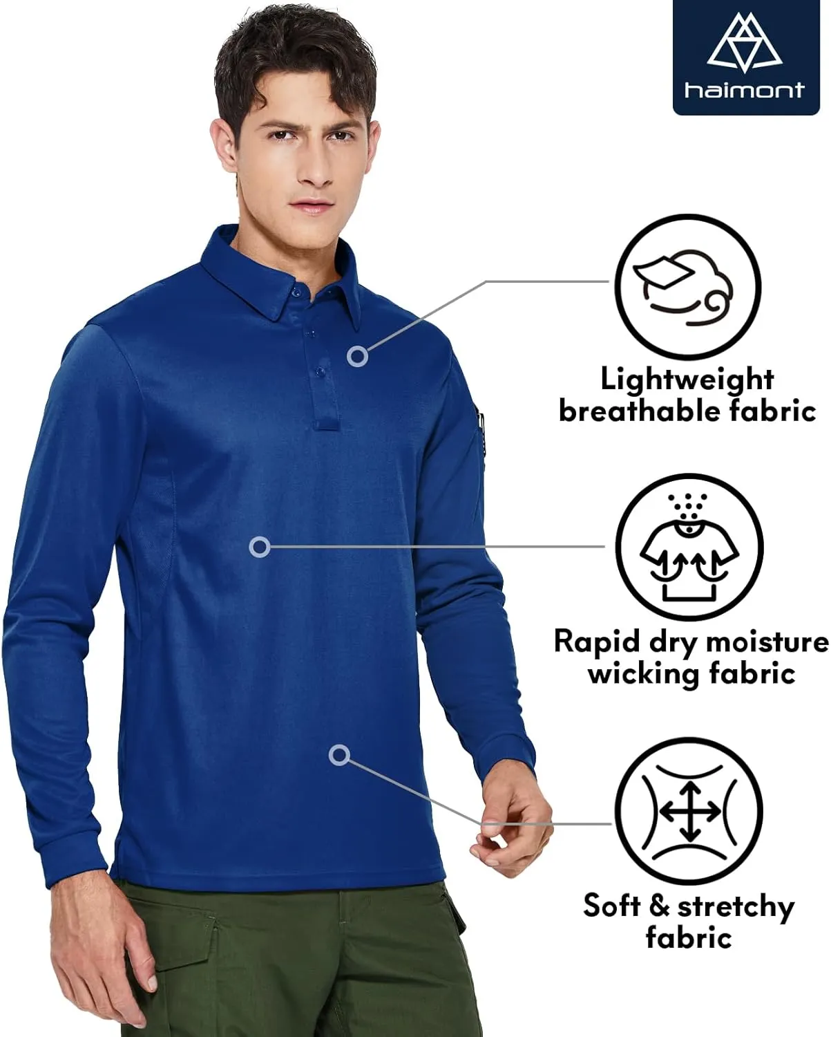 Haimont Men's Performance Dry Fit Polo Shirt Short and Long Sleeve Golf Collared T-Shirts for Tactical Outdoor Hiking