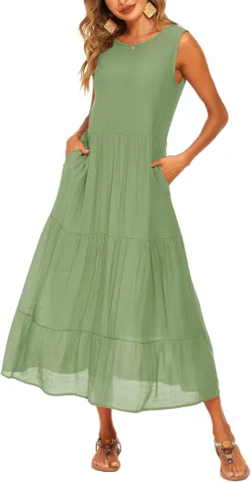 Halife Women's Summer Casual Maxi Dresses Flowy Ruffle Boho Long Dresses with Pockets