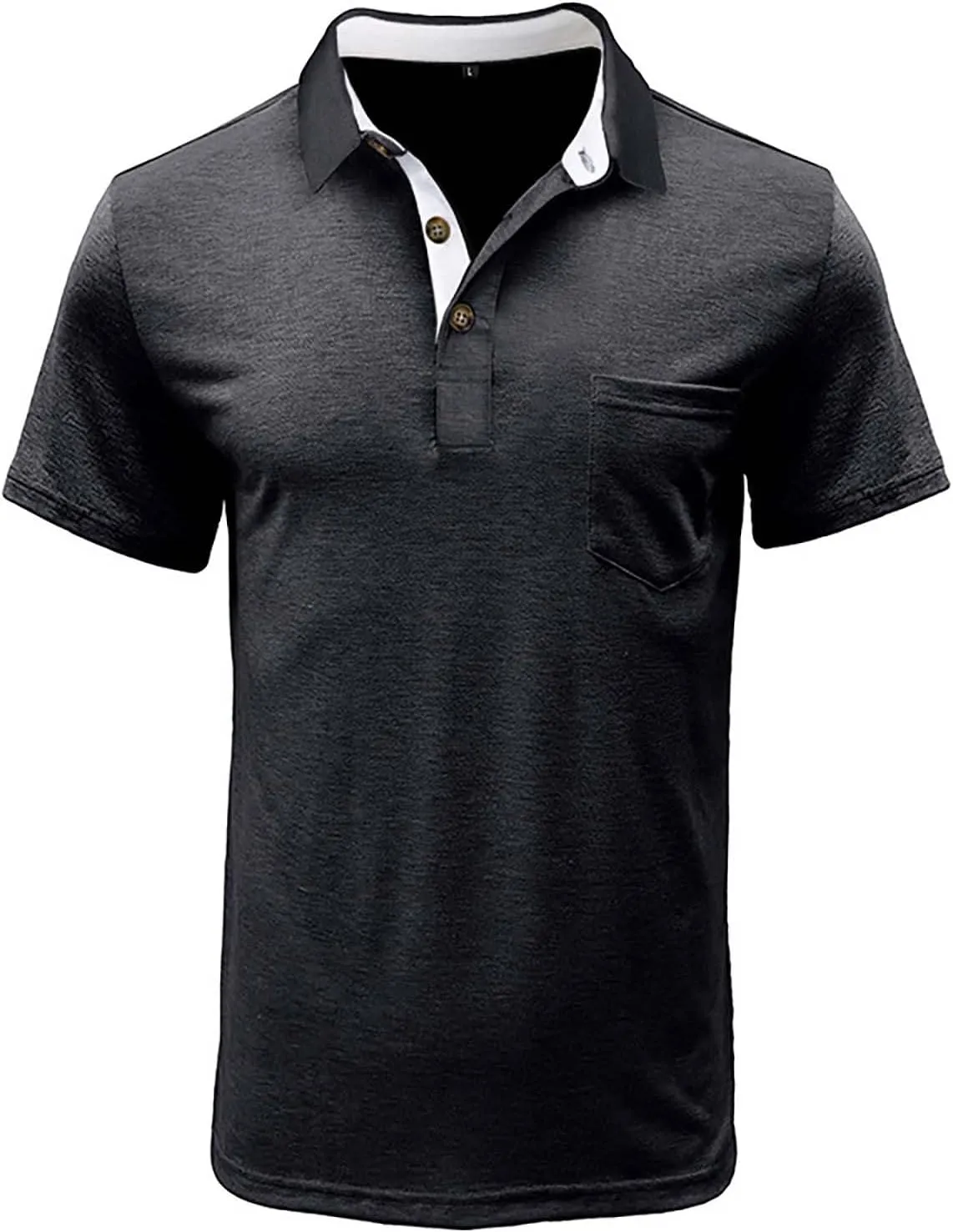 HXHYQKP Men's Polo Shirts Summer Short Sleeve Casual 3 Button T-Shirts Classic Basic Golf Work Tees Tops with Pocket