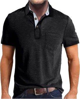 HXHYQKP Men's Polo Shirts Summer Short Sleeve Casual 3 Button T-Shirts Classic Basic Golf Work Tees Tops with Pocket