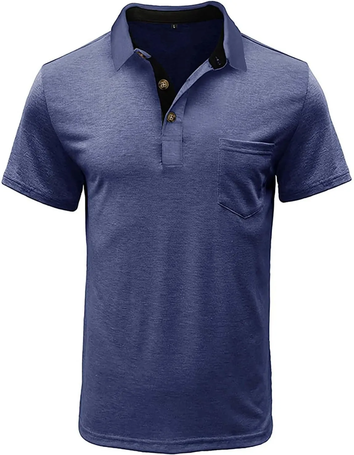 HXHYQKP Men's Polo Shirts Summer Short Sleeve Casual 3 Button T-Shirts Classic Basic Golf Work Tees Tops with Pocket