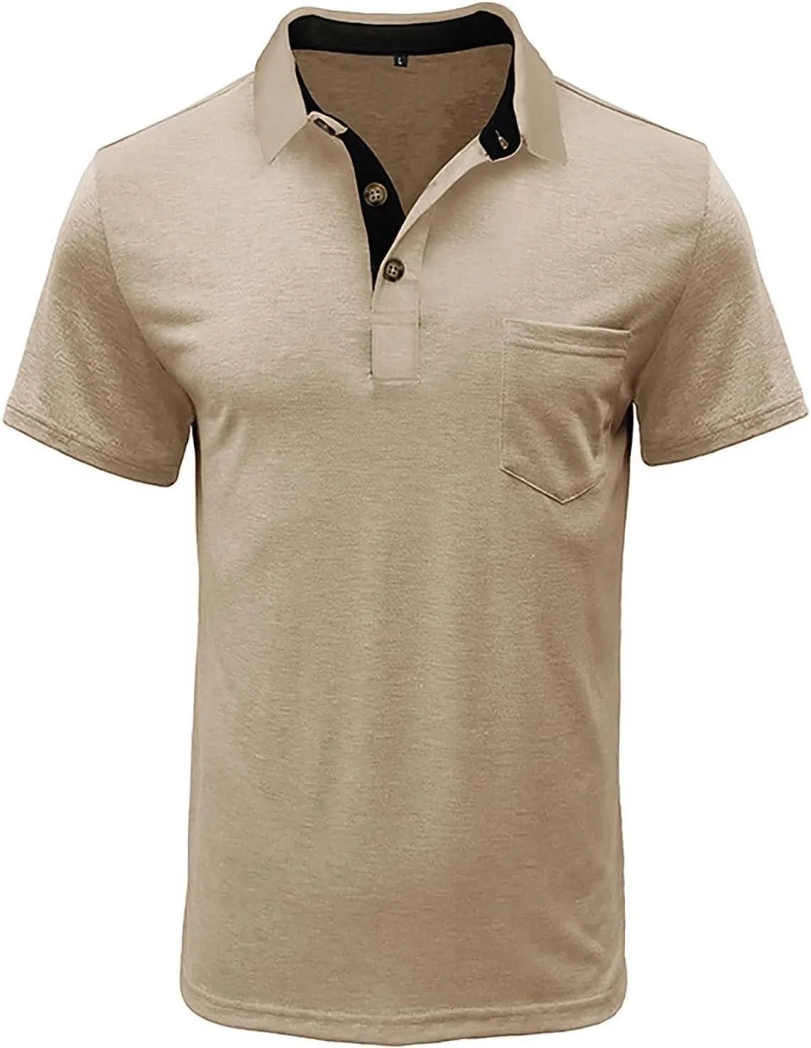 HXHYQKP Men's Polo Shirts Summer Short Sleeve Casual 3 Button T-Shirts Classic Basic Golf Work Tees Tops with Pocket