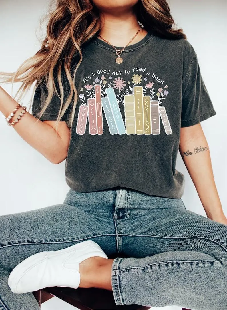 Its a Good Day to Read A Book Shirt Womens Book Lover Teacher Shirts Bookworm Reading Retro Floral Bookish Shirts
