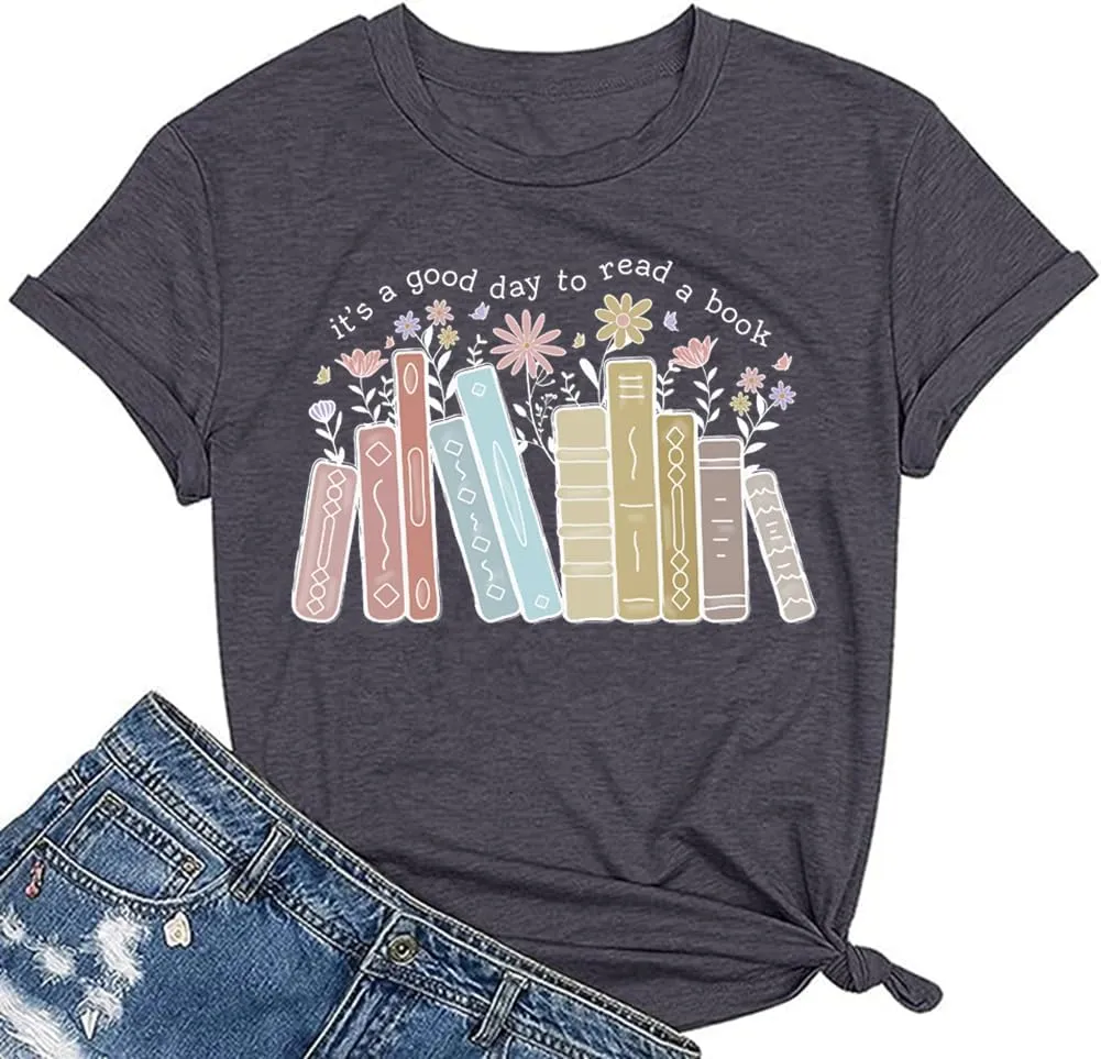 Its a Good Day to Read A Book Shirt Womens Book Lover Teacher Shirts Bookworm Reading Retro Floral Bookish Shirts