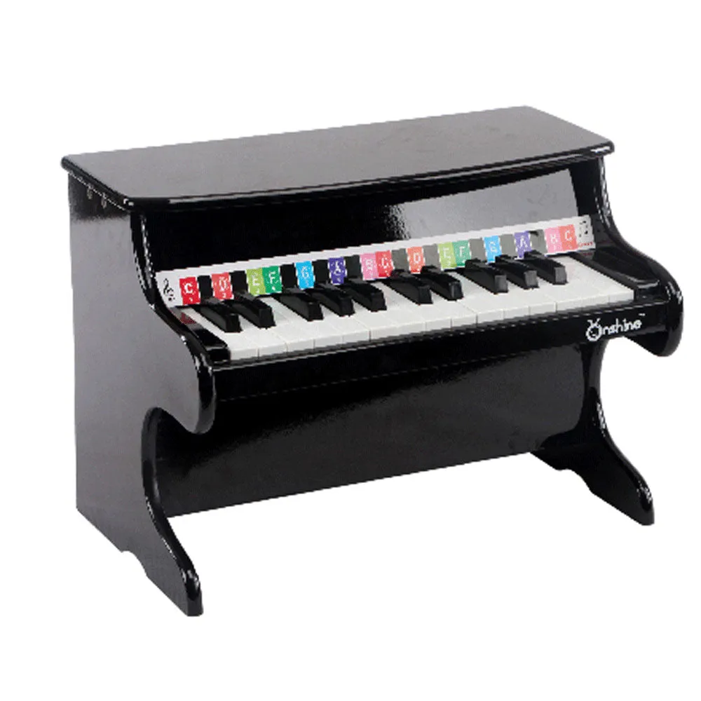 Kids Wooden Pretend Musical Toy Baby Children Grand Style Toy Mini 25 Key Piano - black