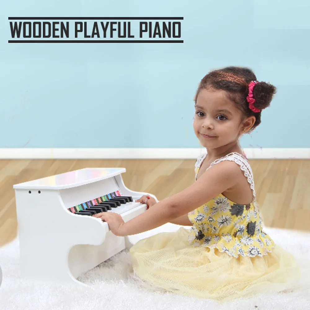 Kids Wooden Pretend Musical Toy Baby Children Grand Toy Mini 25 Keys Piano - white