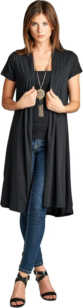 Lightweight Open Front Classic Solid Short Sleeve Cardigan for Women - Made in USA