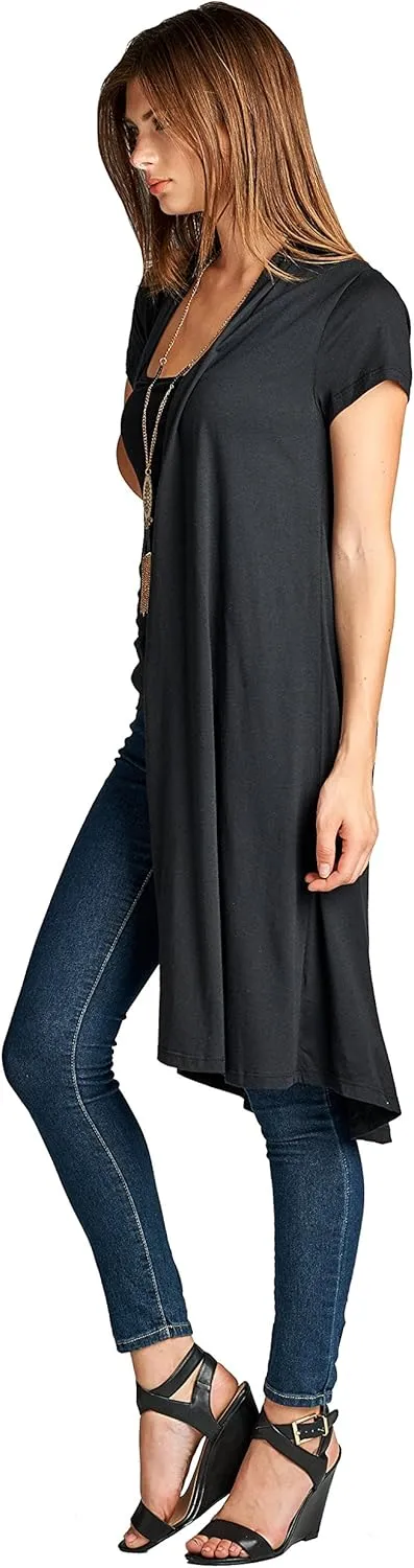 Lightweight Open Front Classic Solid Short Sleeve Cardigan for Women - Made in USA