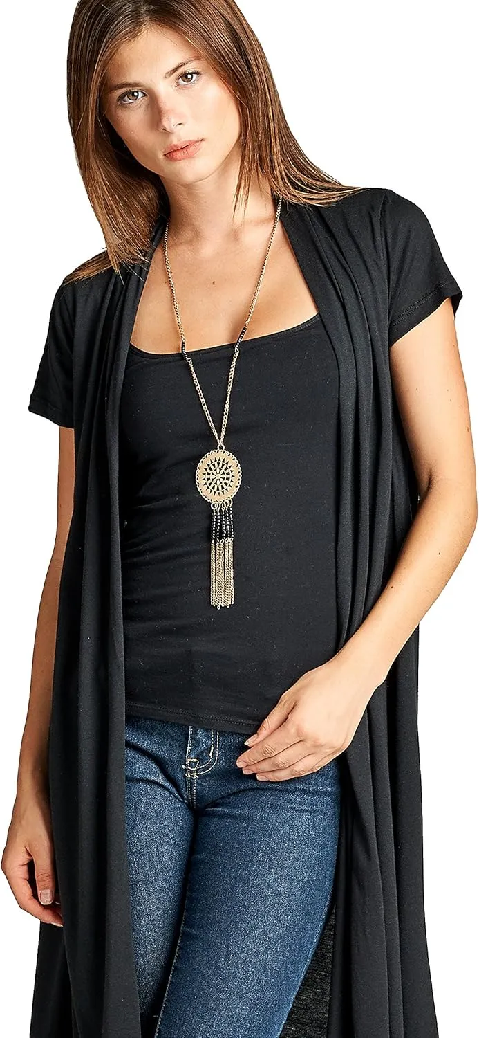 Lightweight Open Front Classic Solid Short Sleeve Cardigan for Women - Made in USA