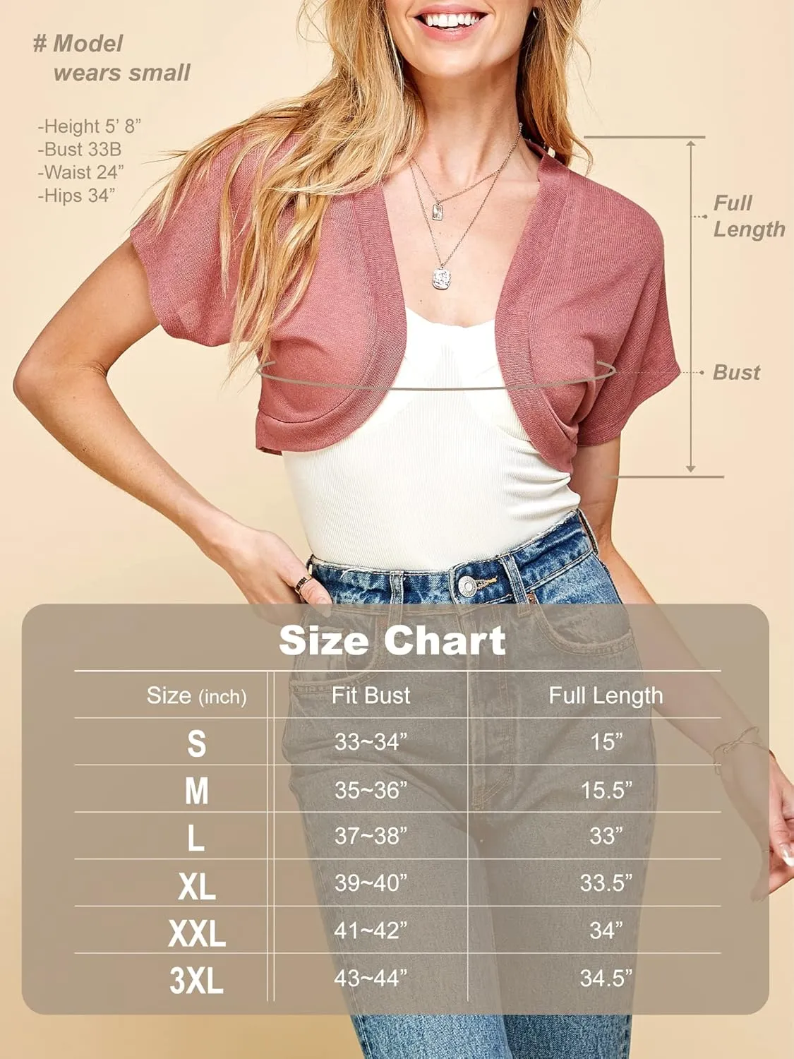 Lock and Love Women's Versatile Open Front Lightweight Short Sleeve Bolero Shrug