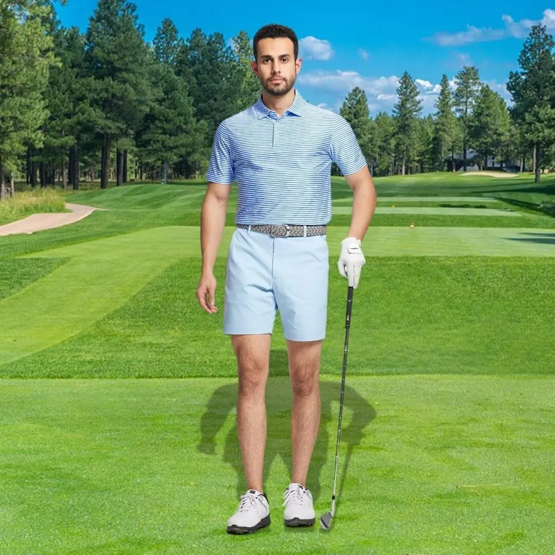M MAELREG Golf Polo Shirts for Men Short Sleeve Dry Fit Striped Performance Moisture Wicking Collared Casual Mens Golf Shirt