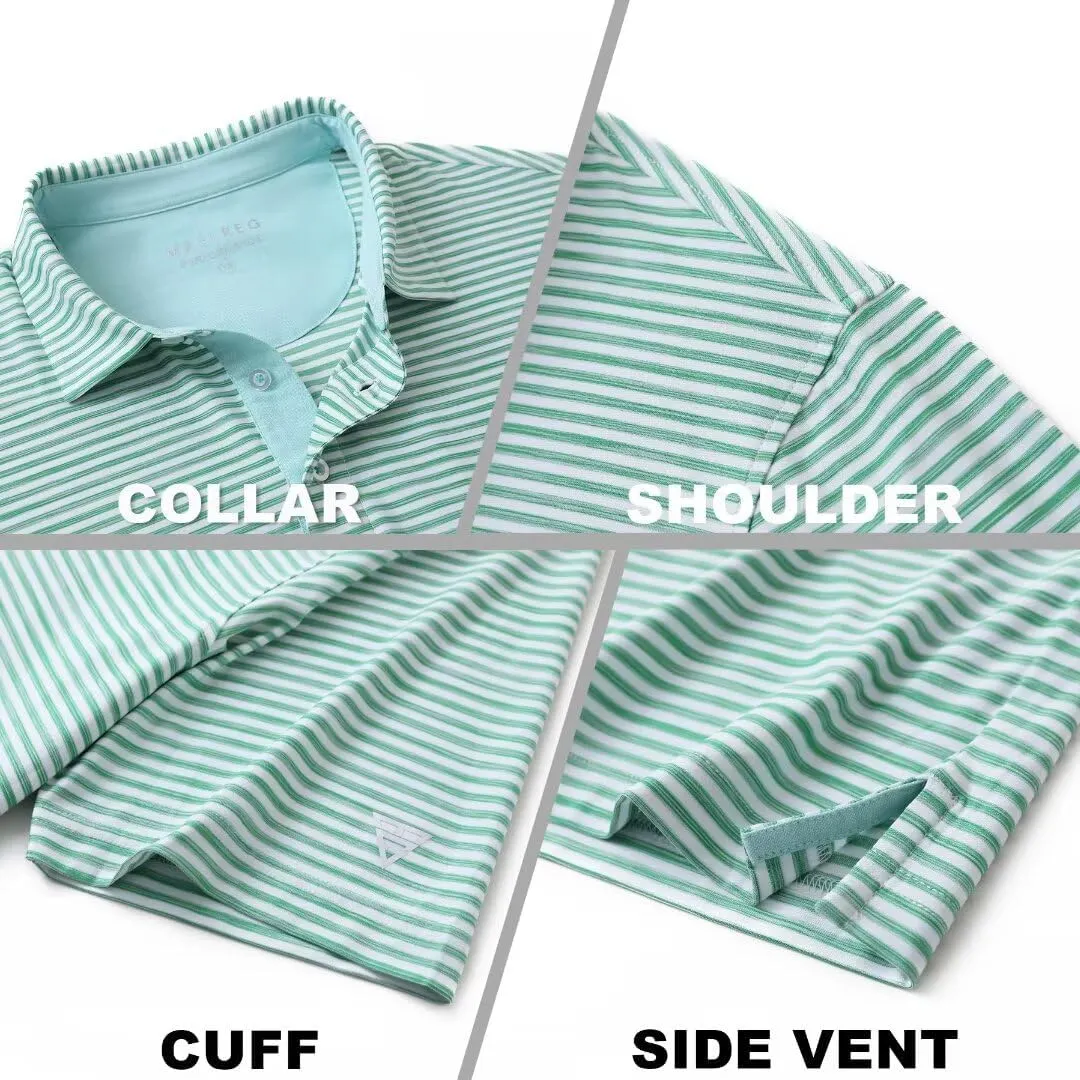M MAELREG Golf Polo Shirts for Men Short Sleeve Dry Fit Striped Performance Moisture Wicking Collared Casual Mens Golf Shirt