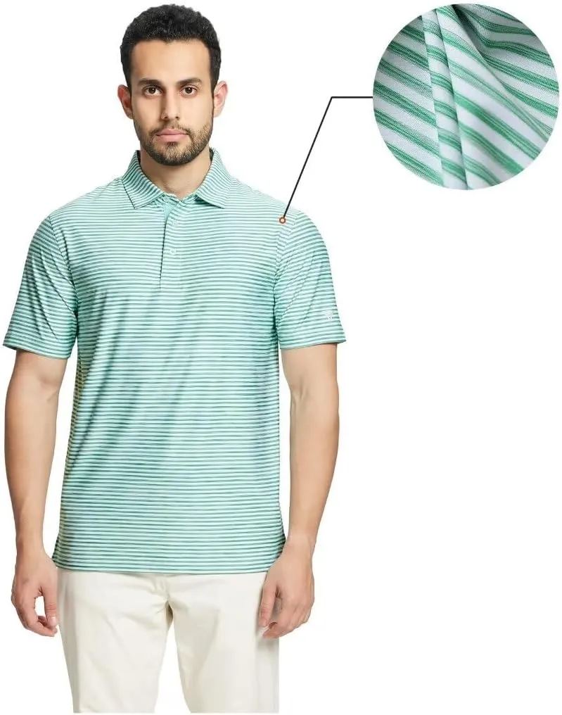 M MAELREG Golf Polo Shirts for Men Short Sleeve Dry Fit Striped Performance Moisture Wicking Collared Casual Mens Golf Shirt