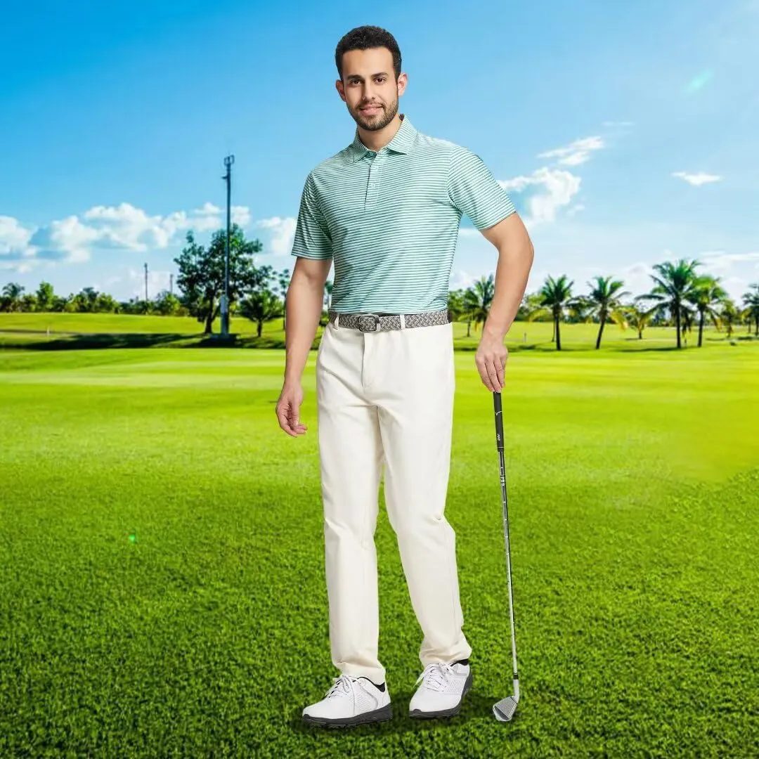 M MAELREG Golf Polo Shirts for Men Short Sleeve Dry Fit Striped Performance Moisture Wicking Collared Casual Mens Golf Shirt