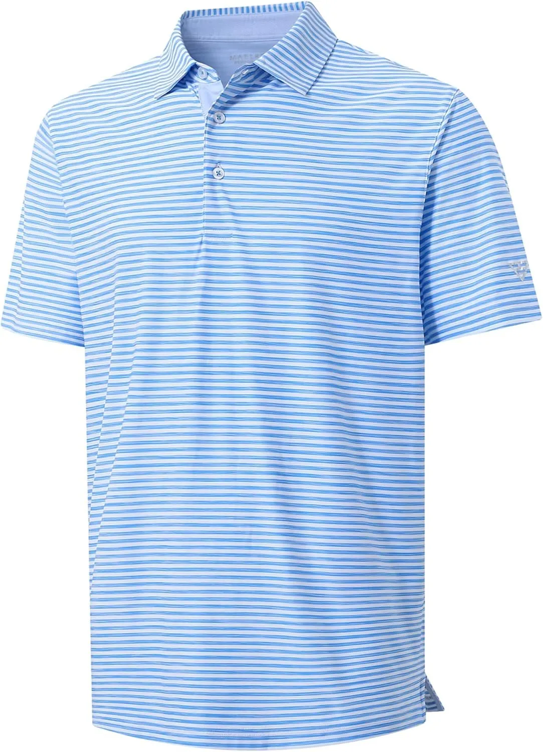 M MAELREG Golf Polo Shirts for Men Short Sleeve Dry Fit Striped Performance Moisture Wicking Collared Casual Mens Golf Shirt