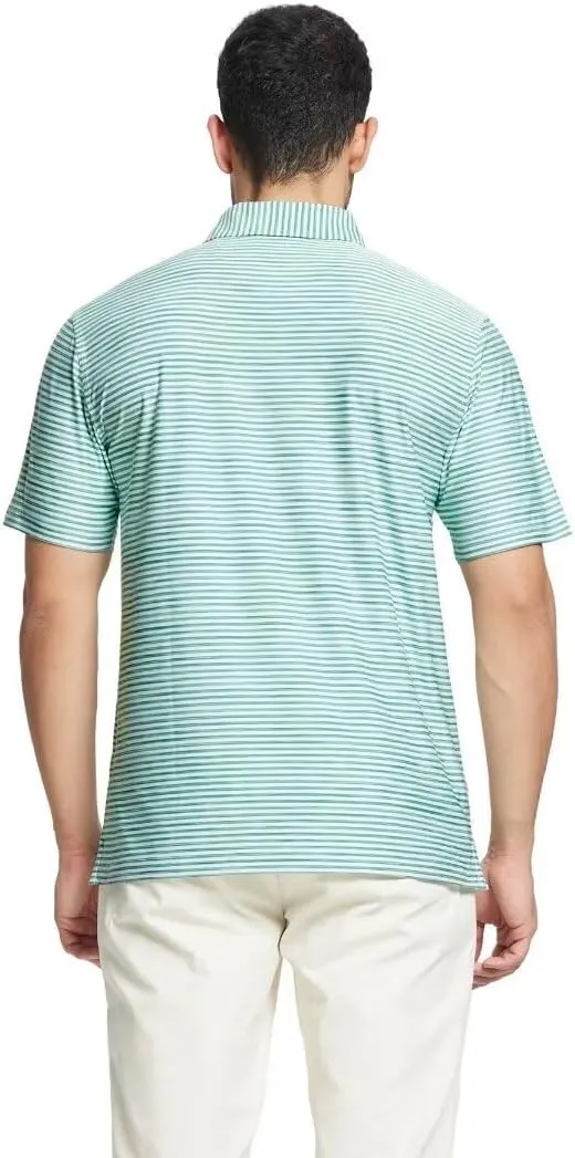 M MAELREG Golf Polo Shirts for Men Short Sleeve Dry Fit Striped Performance Moisture Wicking Collared Casual Mens Golf Shirt