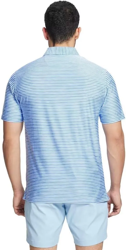 M MAELREG Golf Polo Shirts for Men Short Sleeve Dry Fit Striped Performance Moisture Wicking Collared Casual Mens Golf Shirt