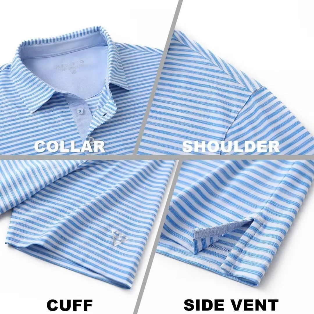 M MAELREG Golf Polo Shirts for Men Short Sleeve Dry Fit Striped Performance Moisture Wicking Collared Casual Mens Golf Shirt