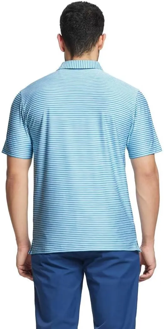 M MAELREG Golf Polo Shirts for Men Short Sleeve Dry Fit Striped Performance Moisture Wicking Collared Casual Mens Golf Shirt