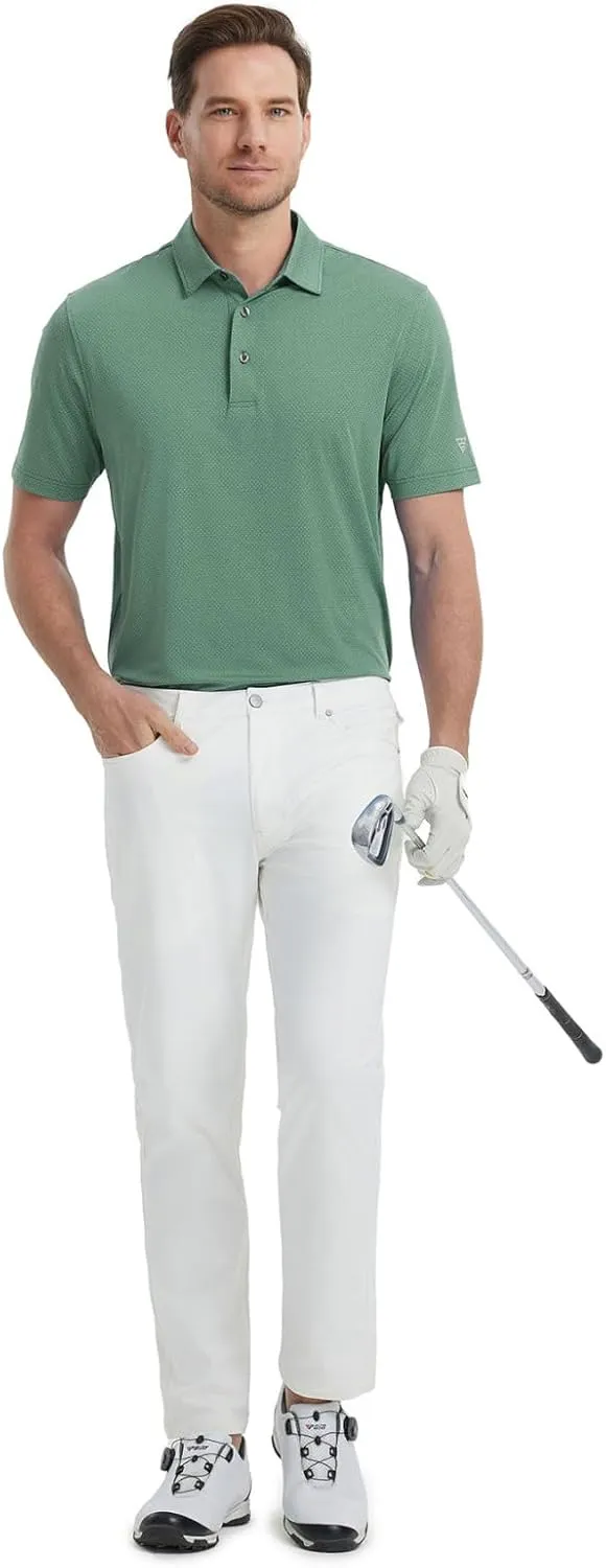 M MAELREG Mens Golf Shirts Moisture Wicking Dry Fit Business Casual Stretch Jacquard Short Sleeve Golf Polo Shirts for Men