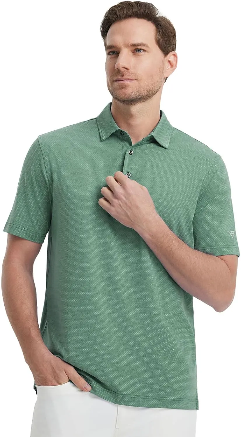 M MAELREG Mens Golf Shirts Moisture Wicking Dry Fit Business Casual Stretch Jacquard Short Sleeve Golf Polo Shirts for Men