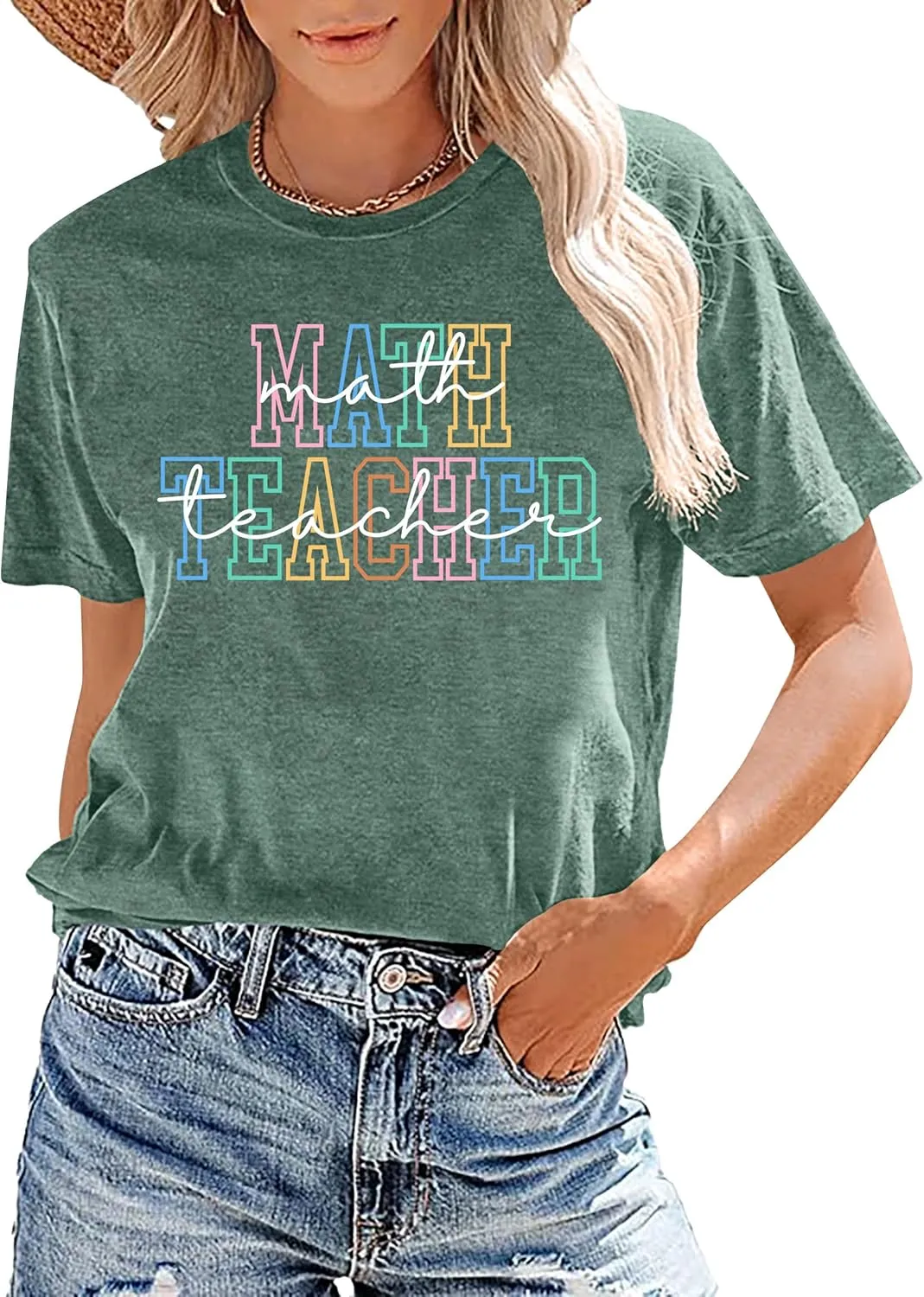 Math Teacher Shirt for Women: Funny Teacher Letter Print Tee Shirt Teacher Life Short Sleeve Tee Tops