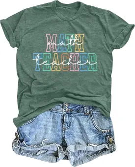 Math Teacher Shirt for Women: Funny Teacher Letter Print Tee Shirt Teacher Life Short Sleeve Tee Tops