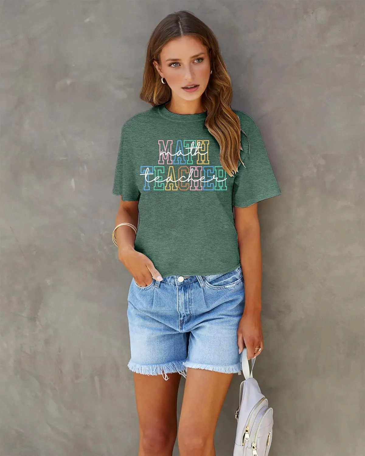 Math Teacher Shirt for Women: Funny Teacher Letter Print Tee Shirt Teacher Life Short Sleeve Tee Tops
