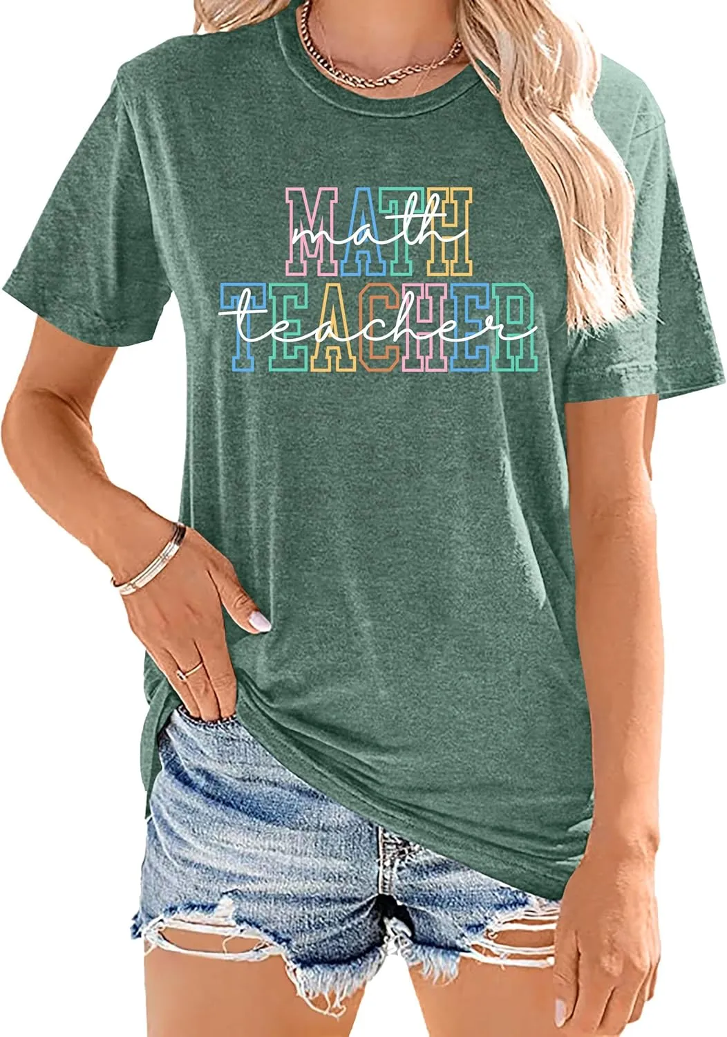 Math Teacher Shirt for Women: Funny Teacher Letter Print Tee Shirt Teacher Life Short Sleeve Tee Tops