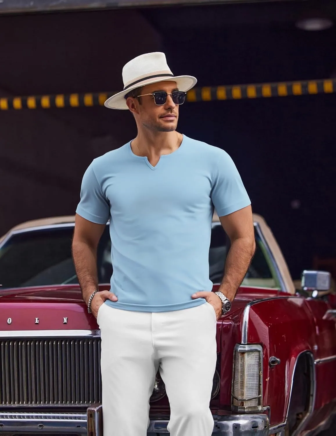 Men's Cotton T Shirts Short Sleeve Classic V Neck Tops Summer Casual Basic Tee Muscle Workout Shirt